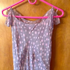 Gray w/pink posies flutter hem and sleeves